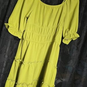 H&M Lime Green Tiered Smocked Midi Dress